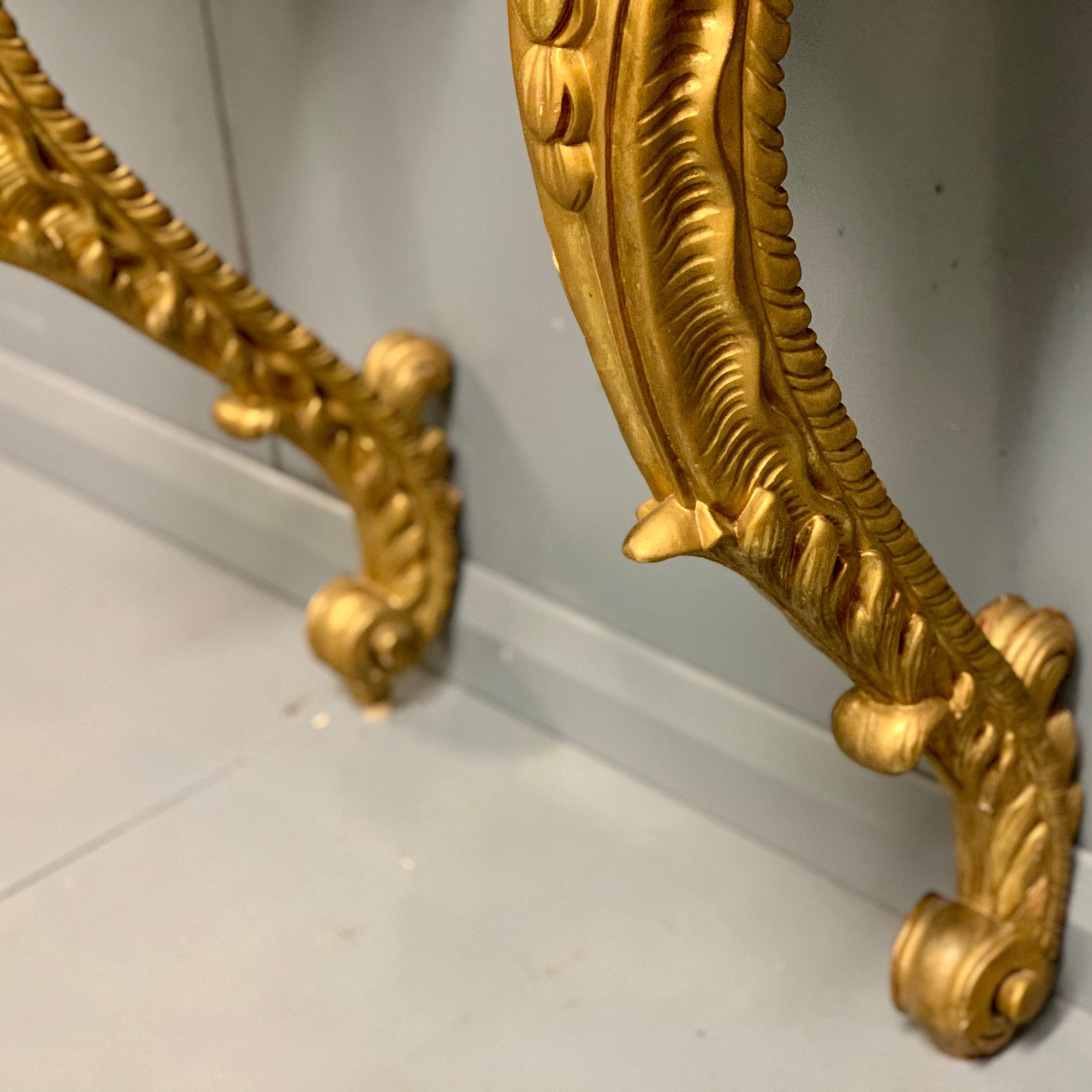 19th Century French Pair of Gilt Wall Mounted Console Tables with Marble Tops For Sale 2