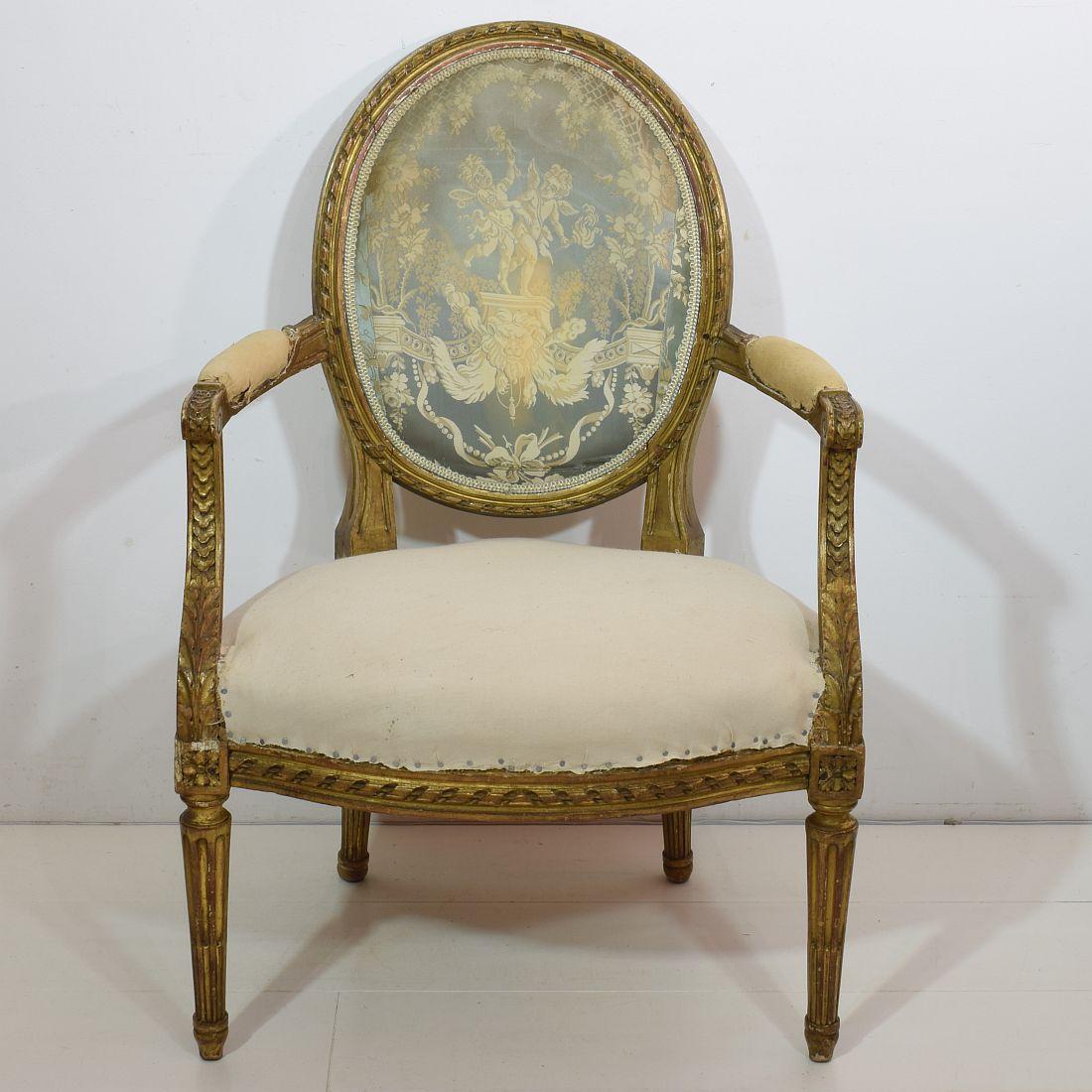 19th Century French Pair of Giltwood Louis XVI Chairs 9