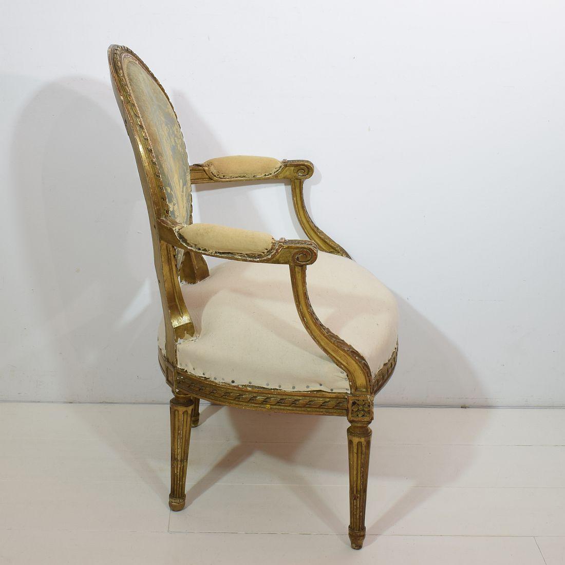 19th Century French Pair of Giltwood Louis XVI Chairs 10