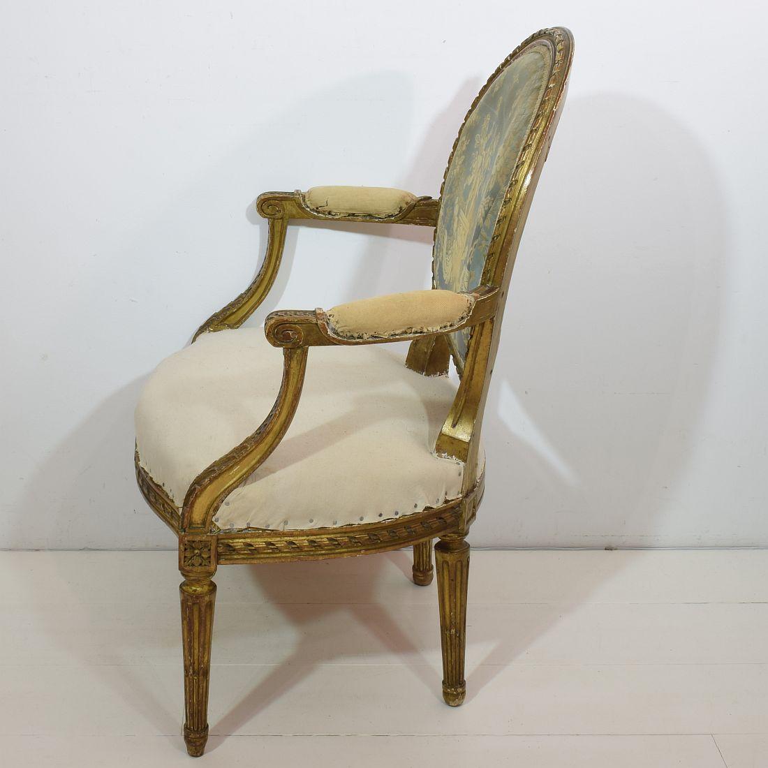 19th Century French Pair of Giltwood Louis XVI Chairs 12