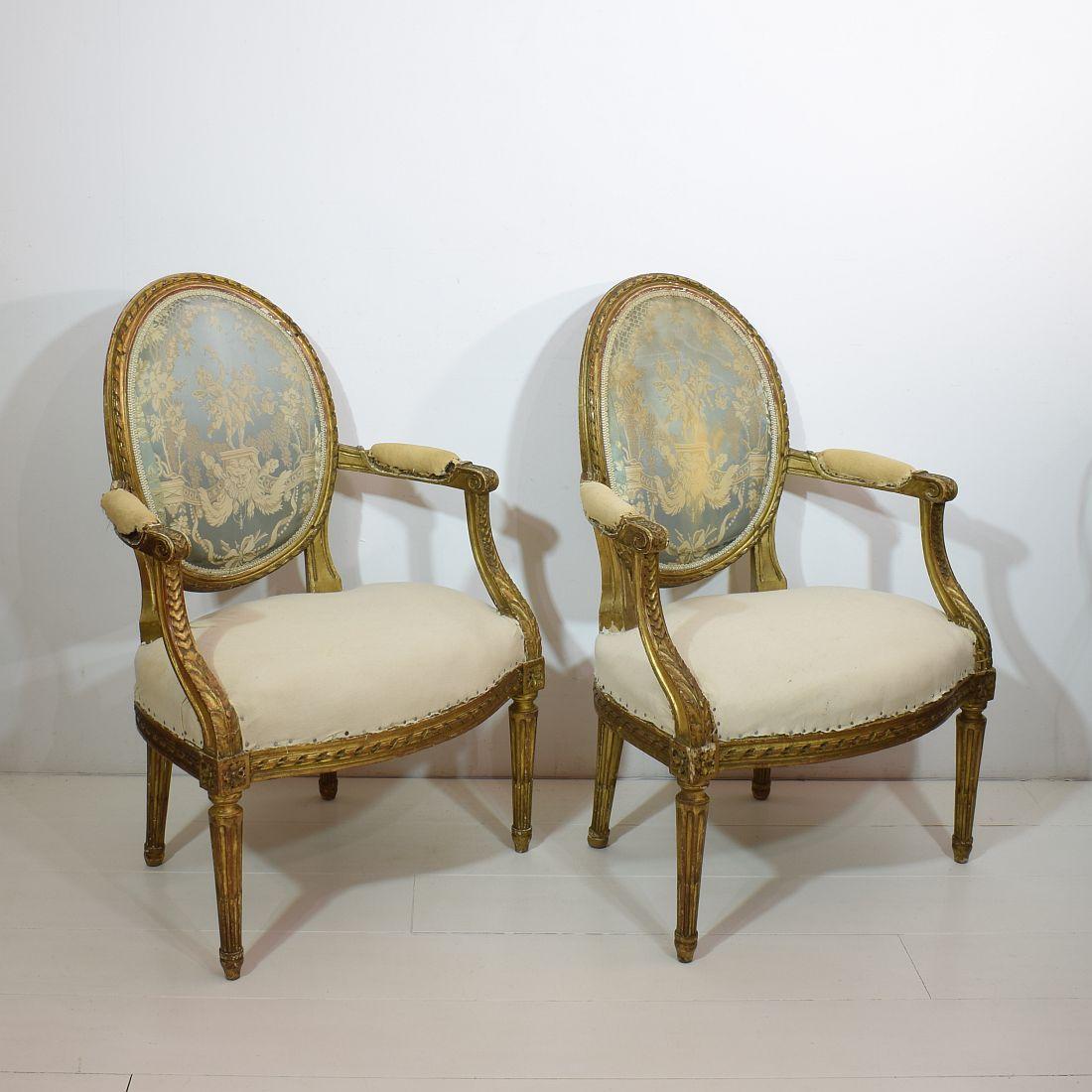19th Century French Pair of Giltwood Louis XVI Chairs In Good Condition In Buisson, FR