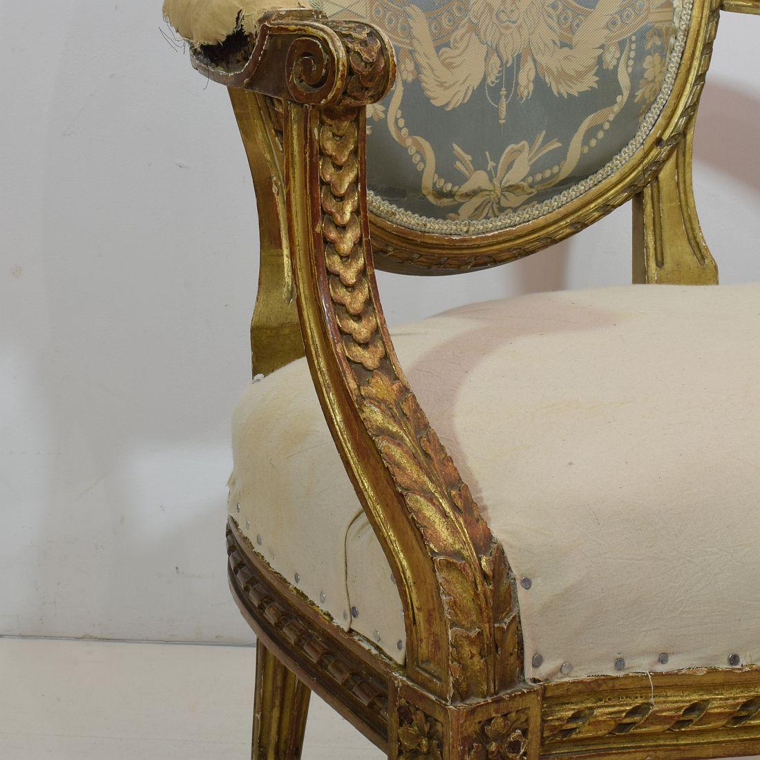 19th Century French Pair of Giltwood Louis XVI Chairs 5