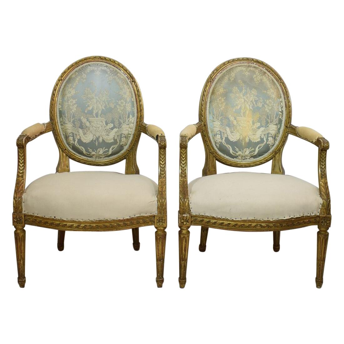 19th Century French Pair of Giltwood Louis XVI Chairs