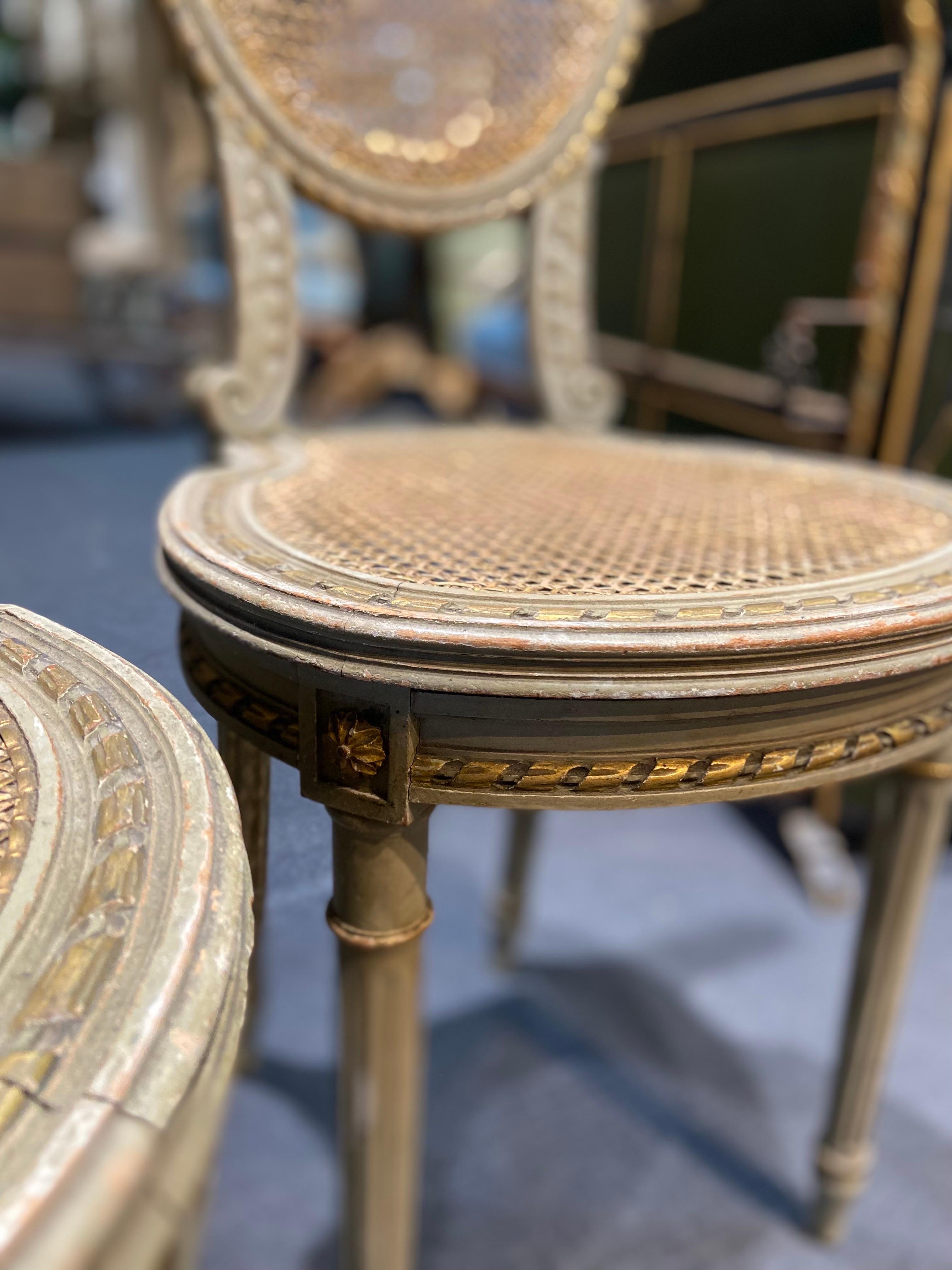 19th Century French Pair of Hand Carved Cane Chairs in Louis XVI Style ...
