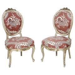 Antique 19th Century French Pair of Hand Carved Chairs in Louis XVI Style