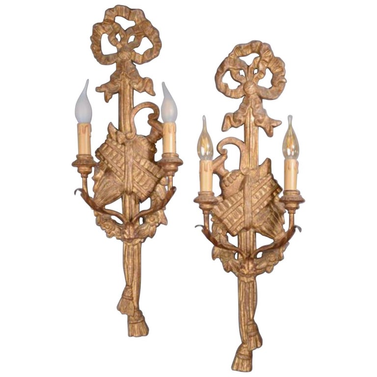 19th Century French Pair of Hand Carved Giltwood Sconces in Louis XVI ...