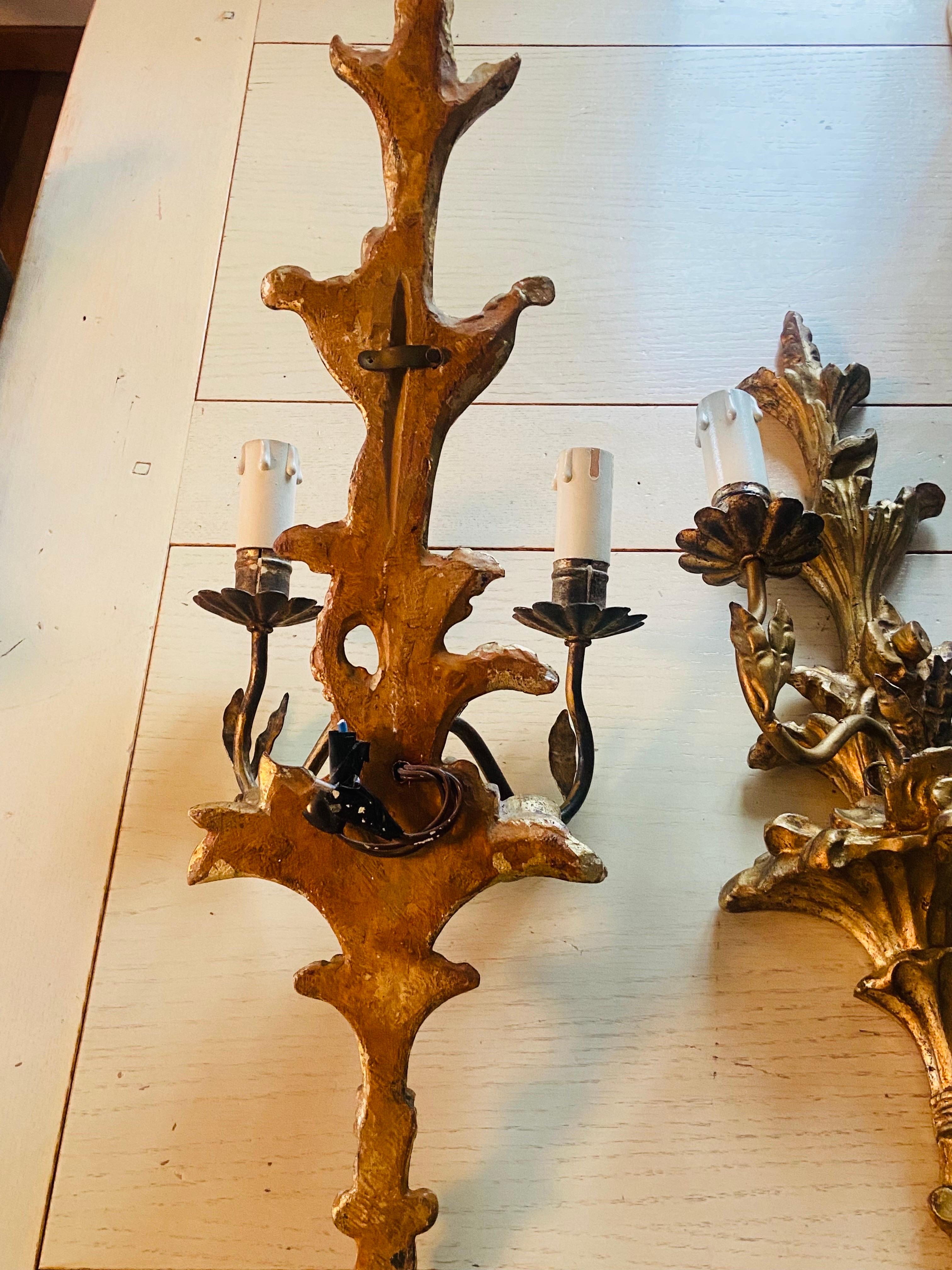 19th Century French Pair of Hand Carved Giltwood Baroque Style Sconces  For Sale 13