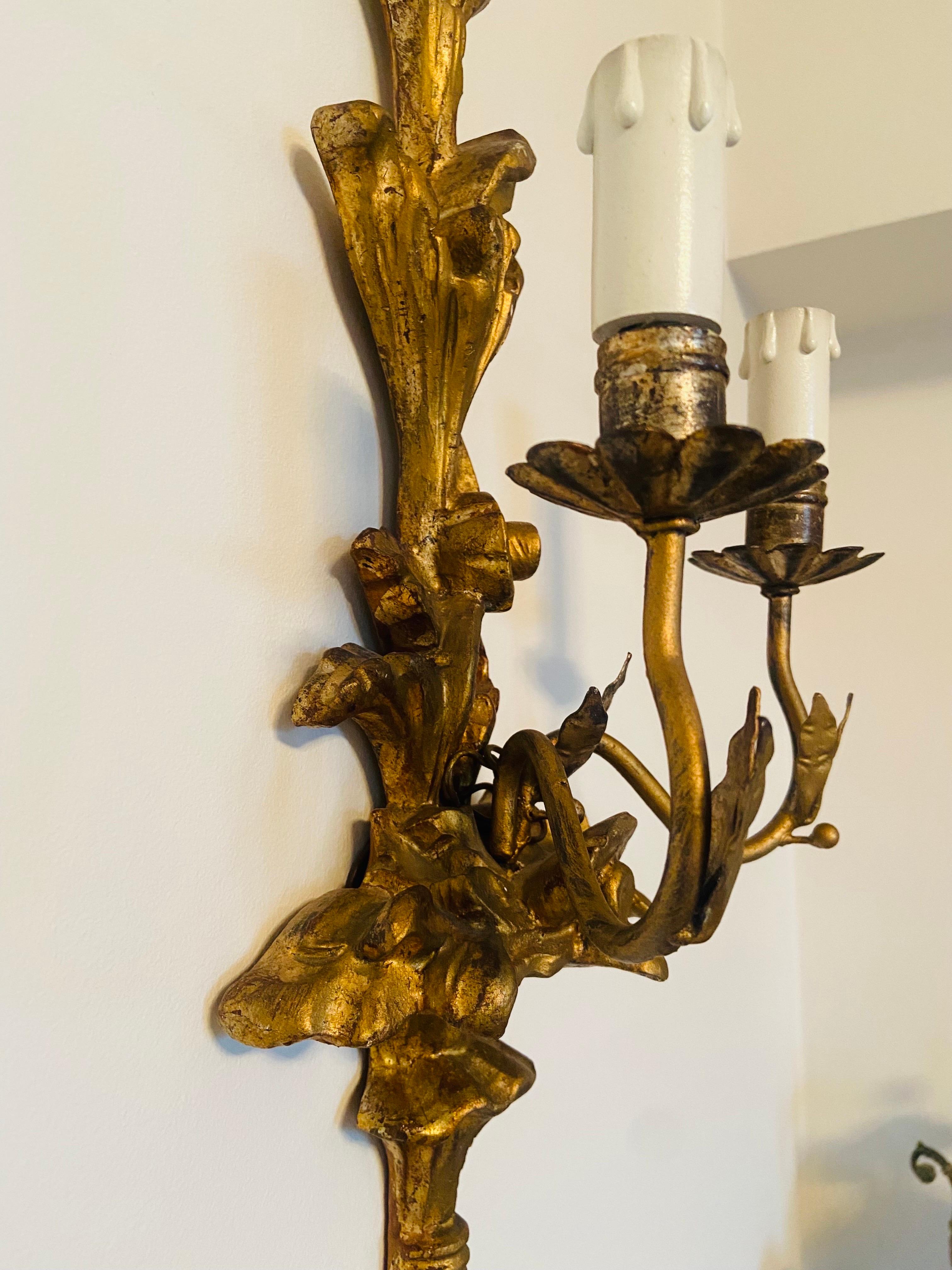 19th Century French Pair of Hand Carved Giltwood Baroque Style Sconces  For Sale 21