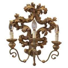 19th Century French Pair of Hand Carved Giltwood Sconces