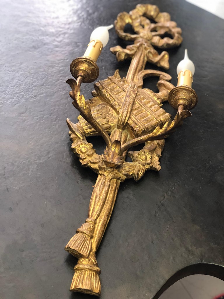 19th Century French Pair of Hand Carved Giltwood Sconces in Louis XVI ...