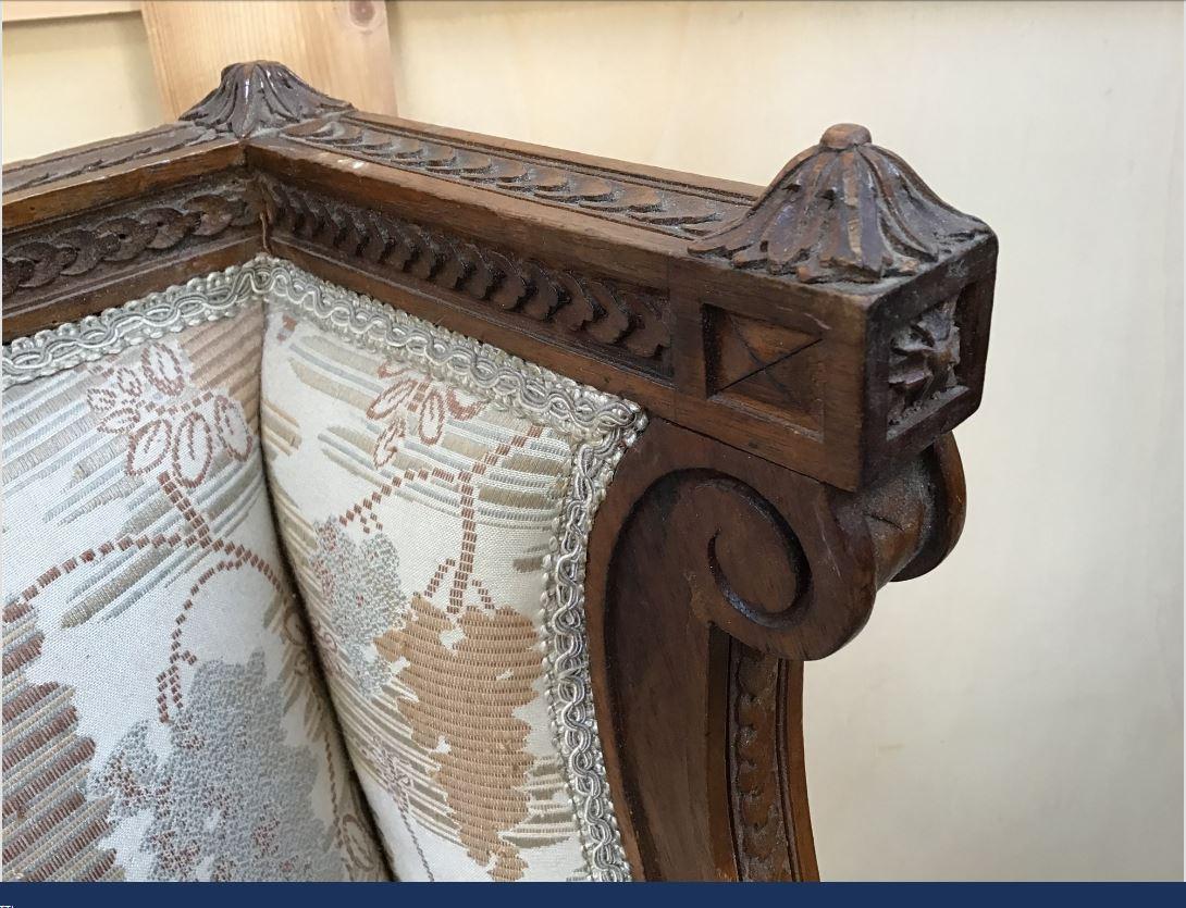 19th Century French Pair of Hand Carved Walnut Bergère with Original Fabric For Sale 2