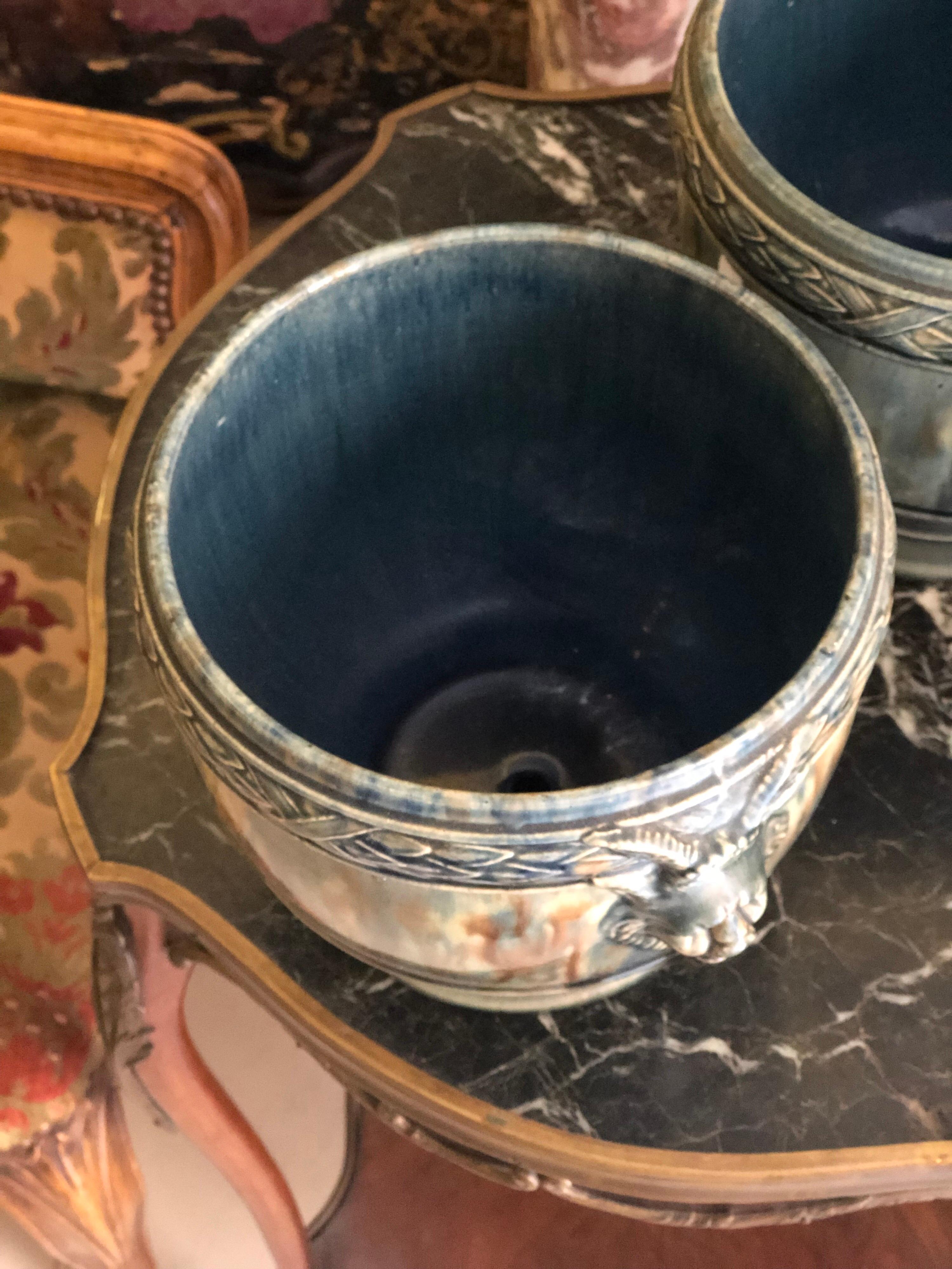 Hand-Painted 19th Century French Pair of Hand Painted Ceramic Pots