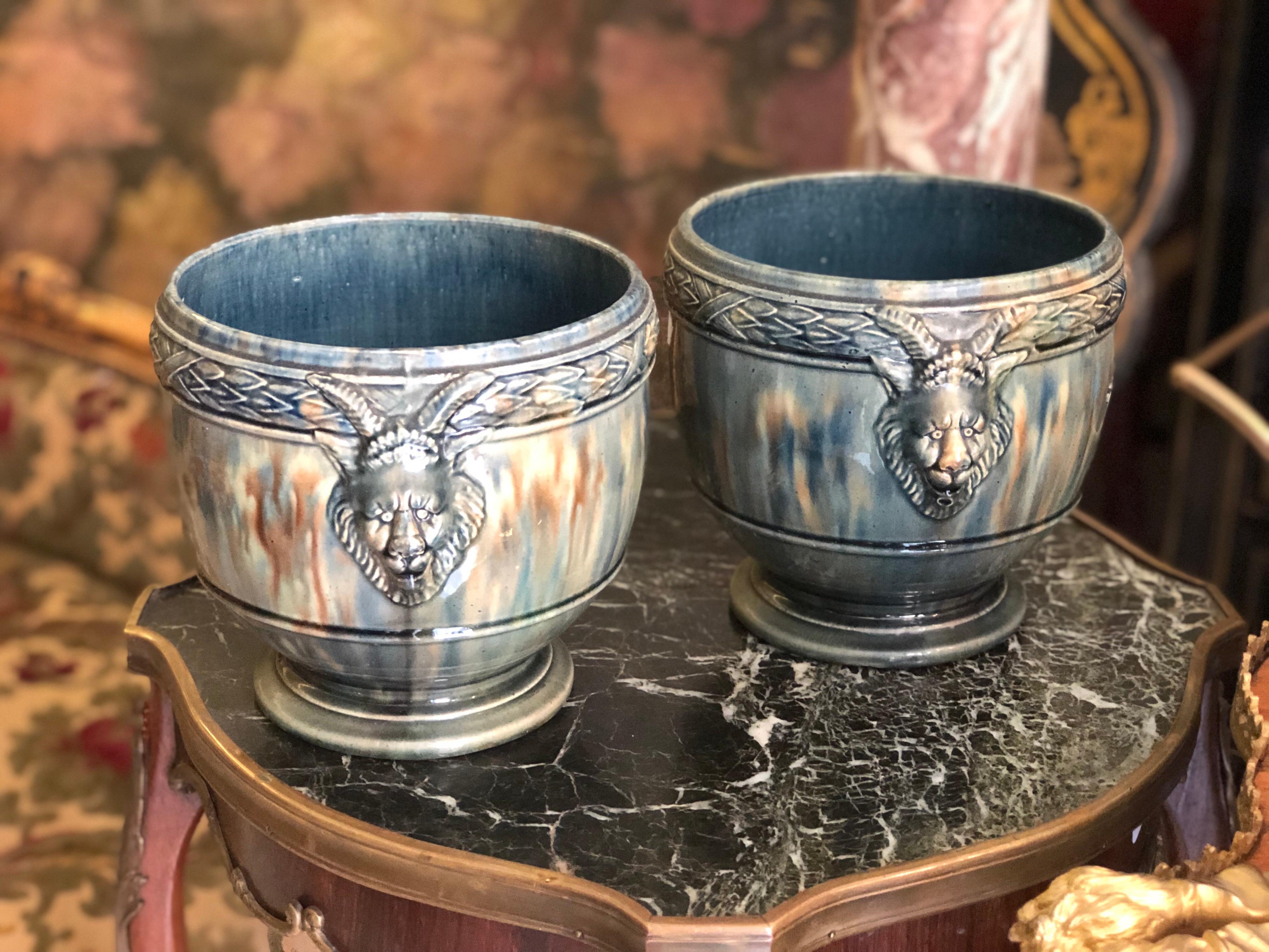 19th Century French Pair of Hand Painted Ceramic Pots In Good Condition In Sofia, BG