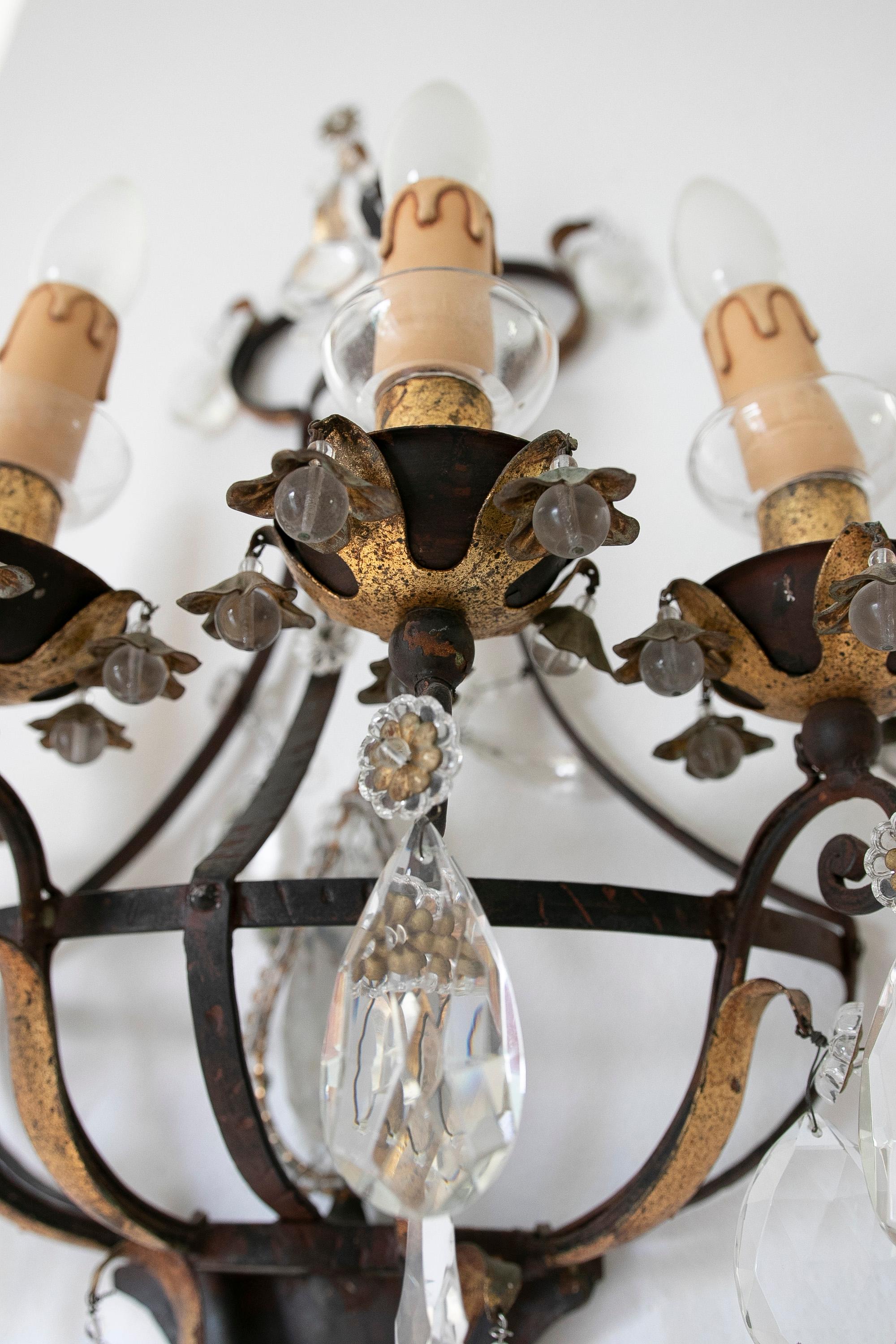 19th Century French Pair of Iron and Glass Wall Lights For Sale 11