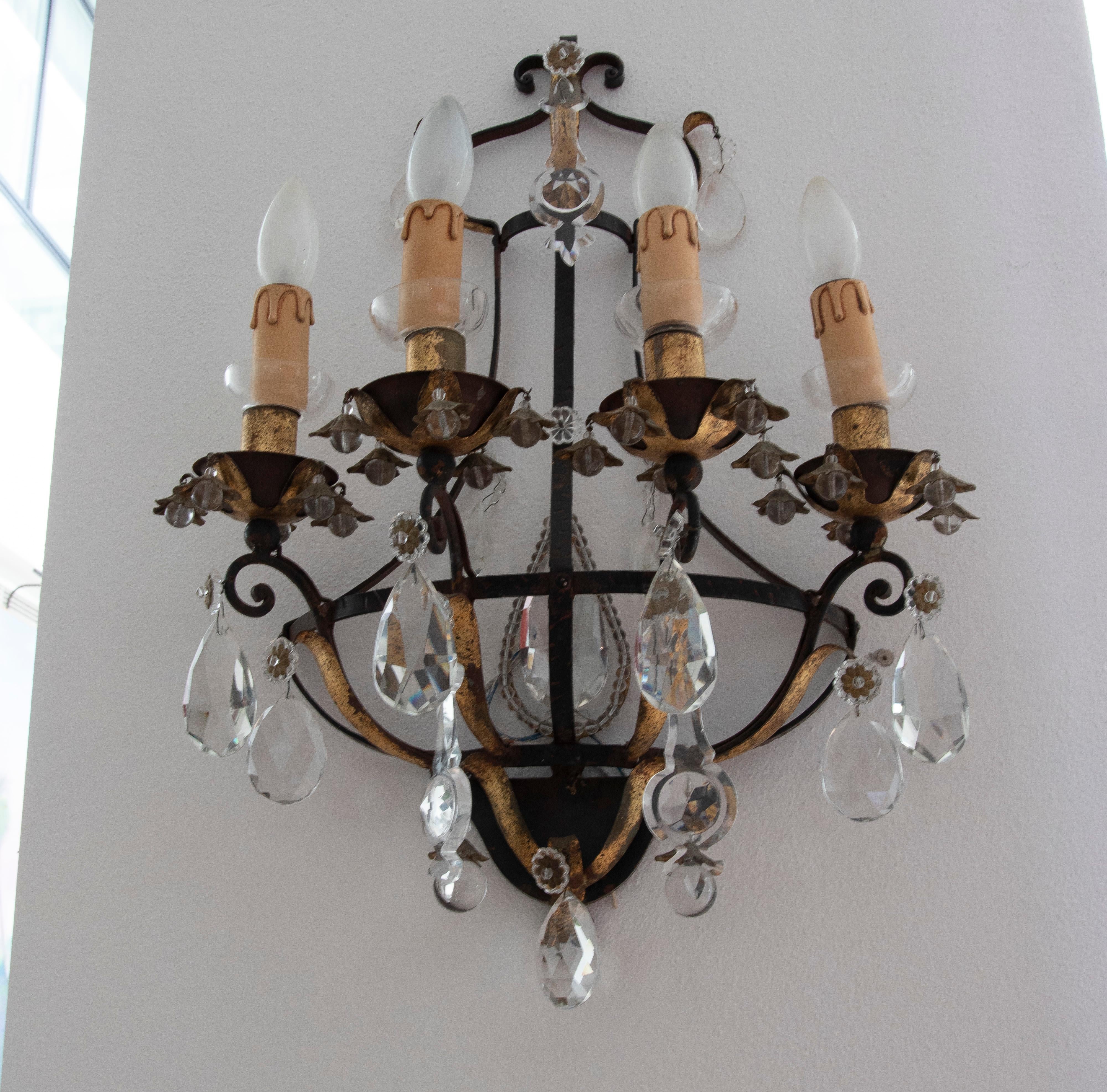 19th Century French Pair of Iron and Glass Wall Lights In Good Condition For Sale In Marbella, ES