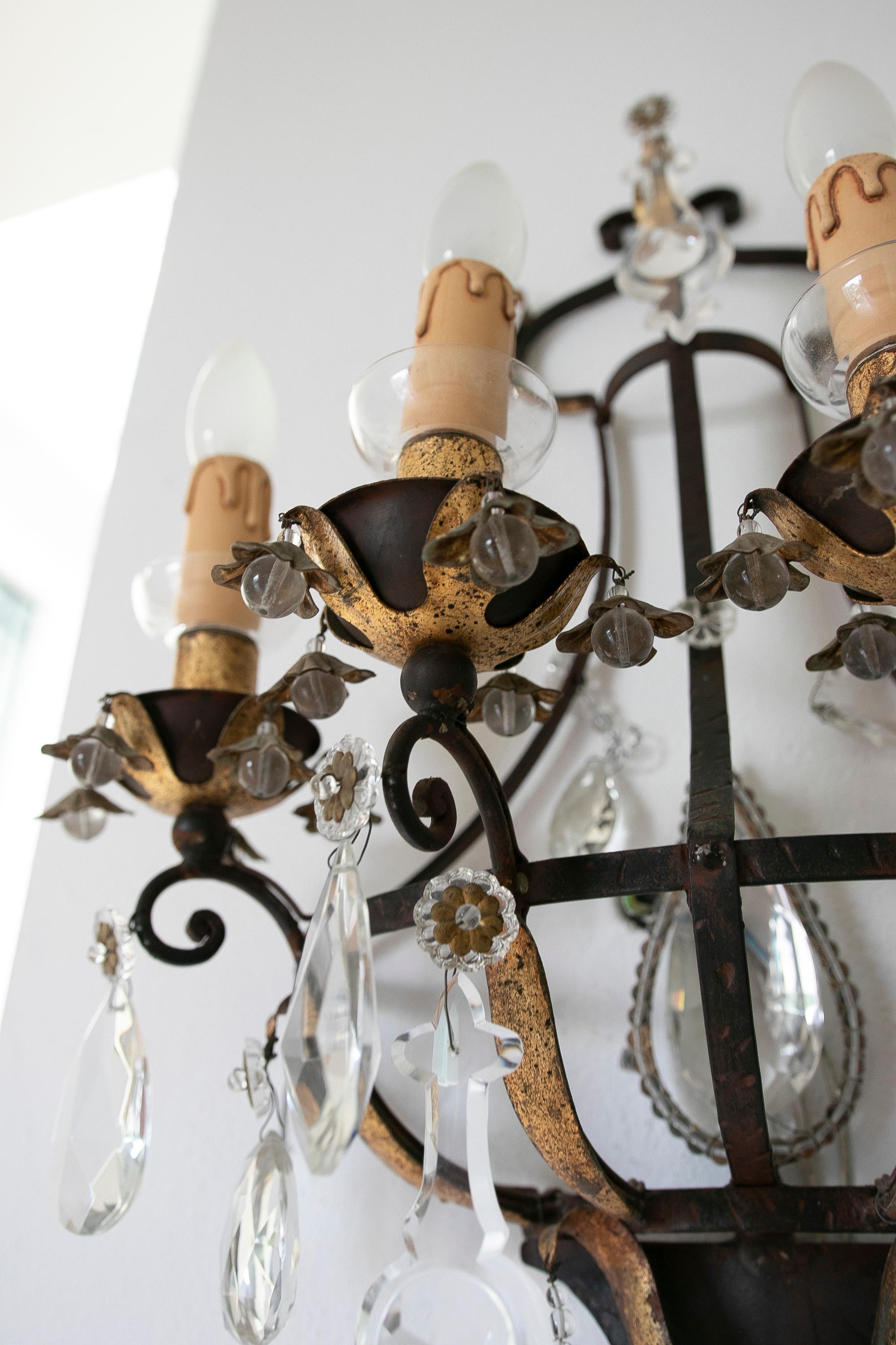 19th Century French Pair of Iron and Glass Wall Lights For Sale 2