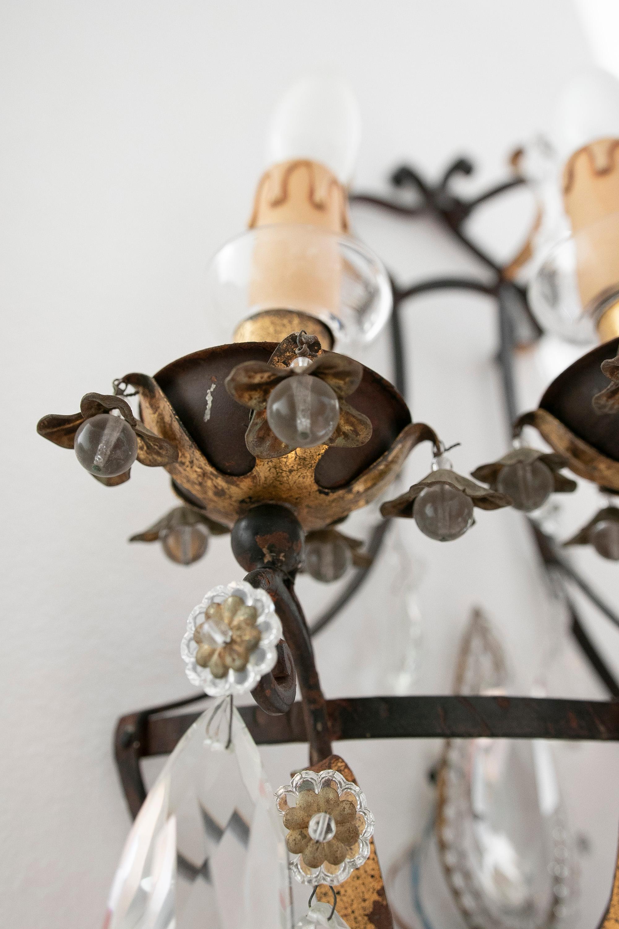 19th Century French Pair of Iron and Glass Wall Lights For Sale 5