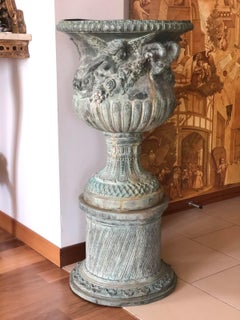 19th Century French Pair of Large Bronze Jardinières with Goddess, Ram's Heads