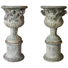 19th Century French Pair of Large Bronze Jardinières with Goddess, Ram's Heads