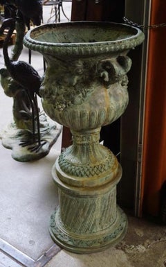 19th Century French Pair of Large Bronze Jardinières with Ram's Heads