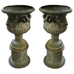 19th Century French Pair of Large Bronze Jardinières with Ram's Heads