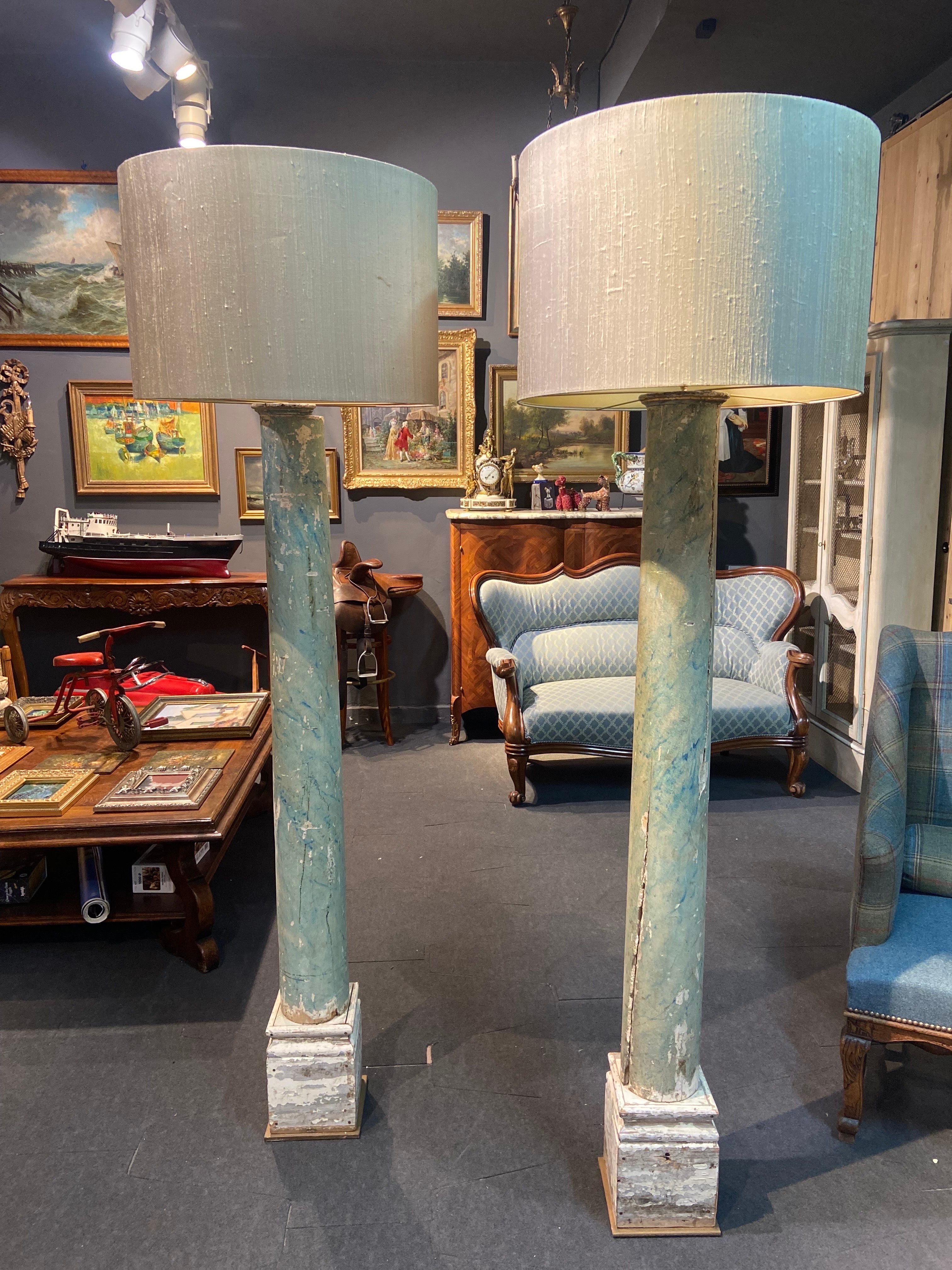 Hand-Painted 19th Century French Pair of Large Hand Carved and Painted Floor Lamps