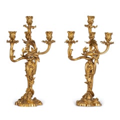 19th Century French Pair of Louis XV Style Ormolu Four-Light Candelabra, C.1880