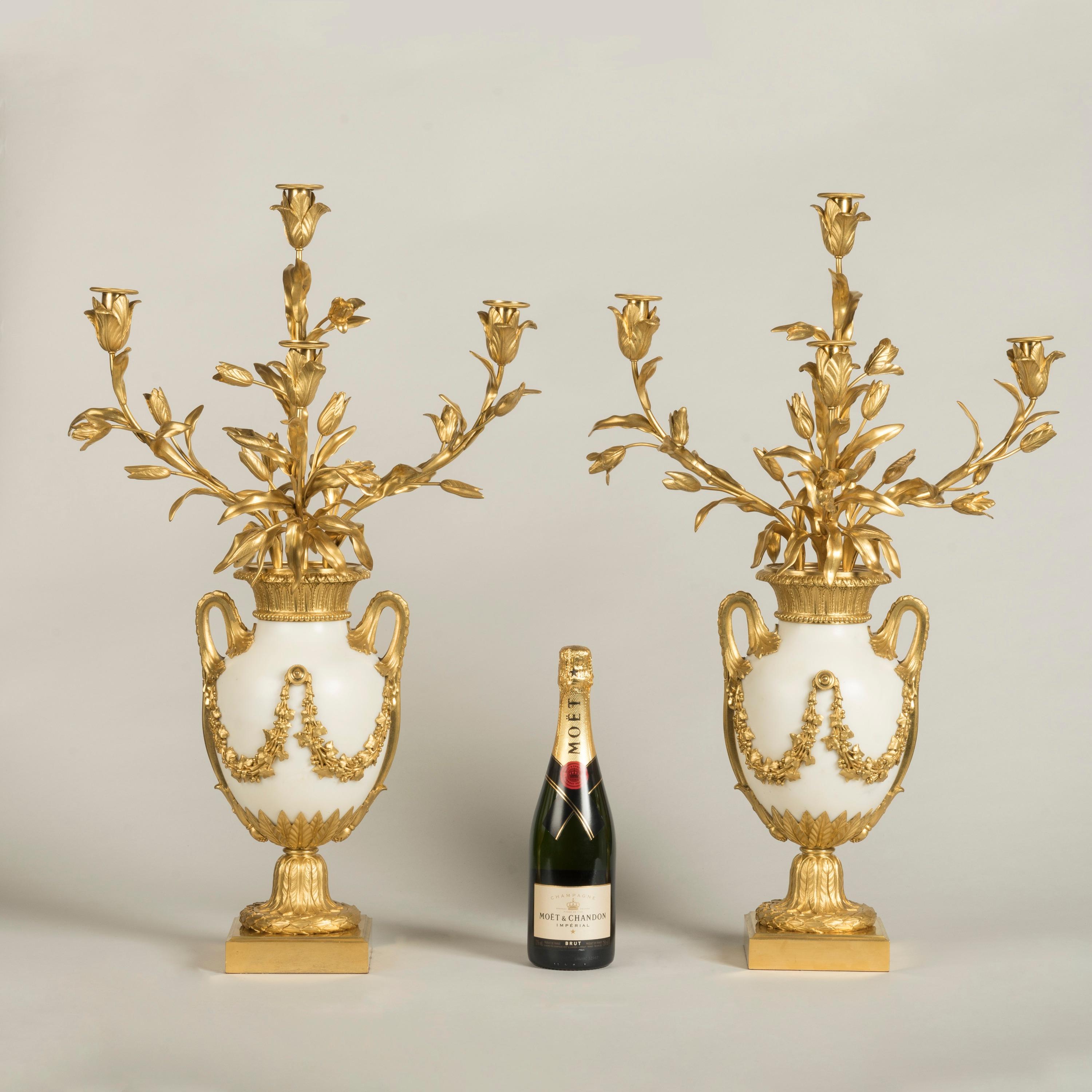 Louis XVI 19th Century French Pair of Marble and Ormolu Candelabra by Eugène Hazart For Sale