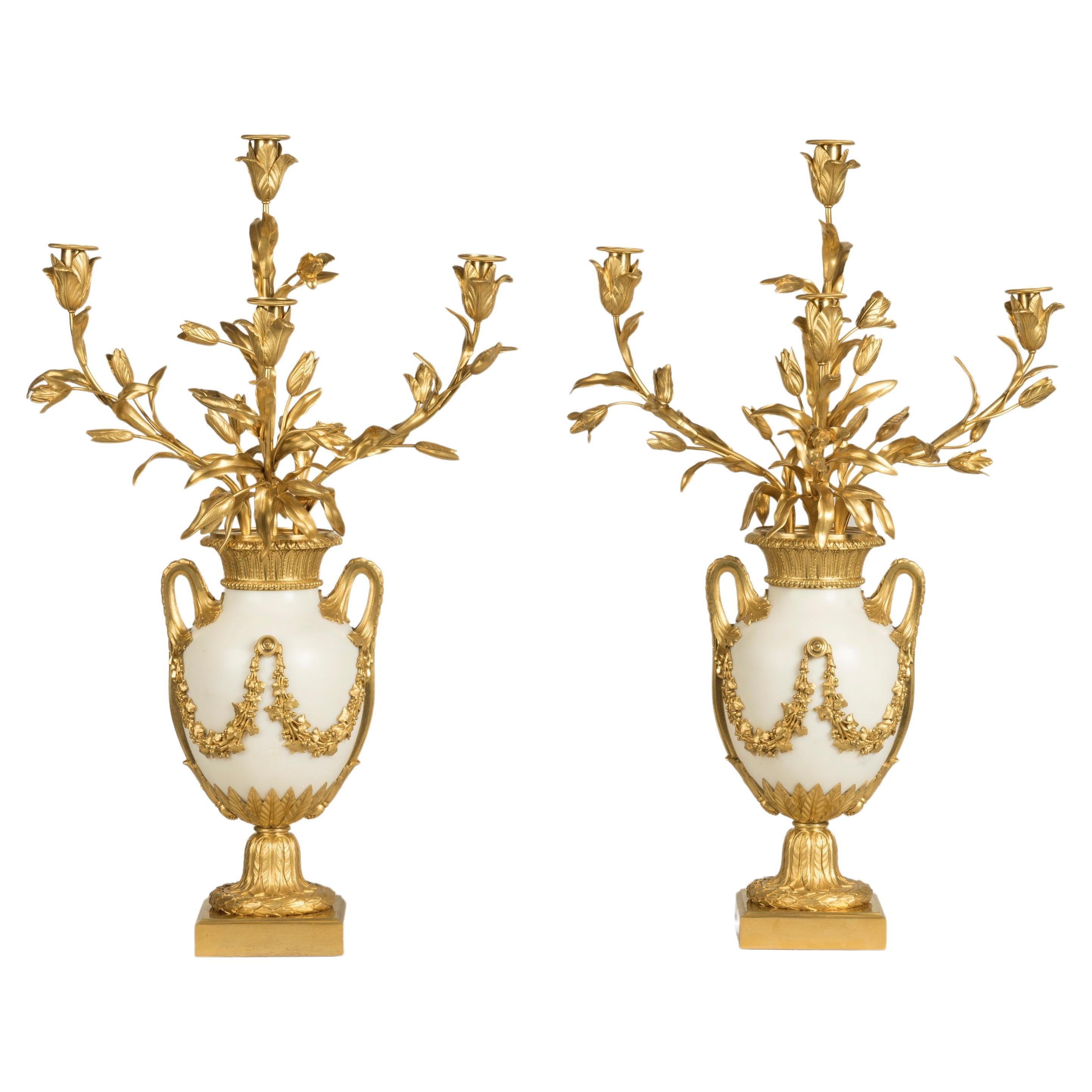 19th Century French Pair of Marble and Ormolu Candelabra by Eugène Hazart For Sale