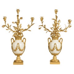 Used 19th Century French Pair of Marble and Ormolu Candelabra by Eugène Hazart