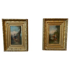 19th Century French Pair of Oil on Wood Painting, 1890s