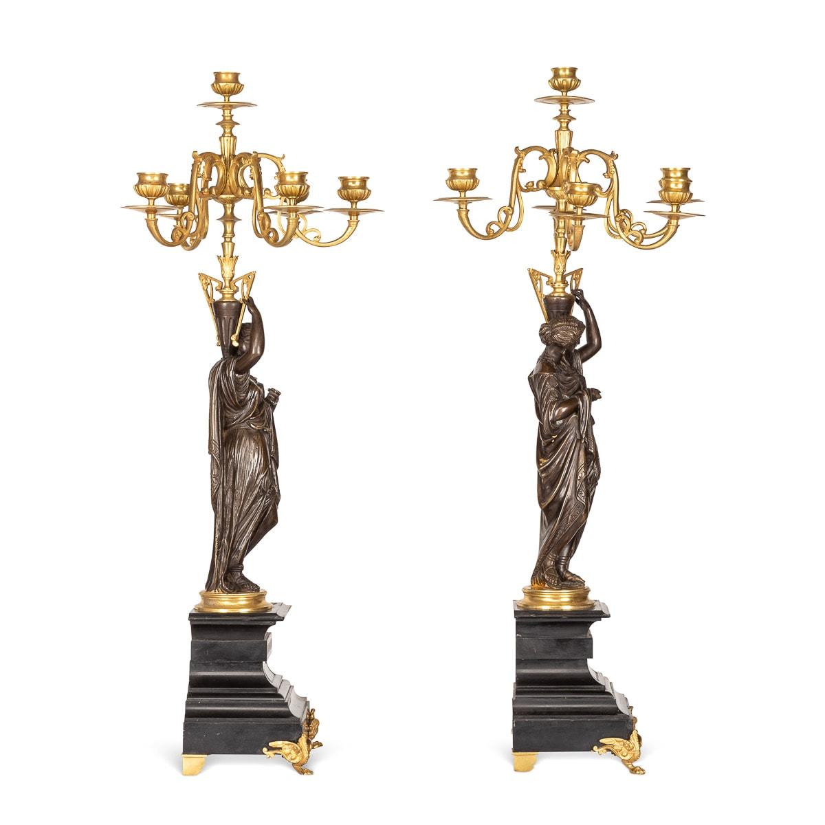 19th Century French Pair of Ormolu Bronze Candelabra on Black Marble C.1870 In Good Condition For Sale In Royal Tunbridge Wells, Kent