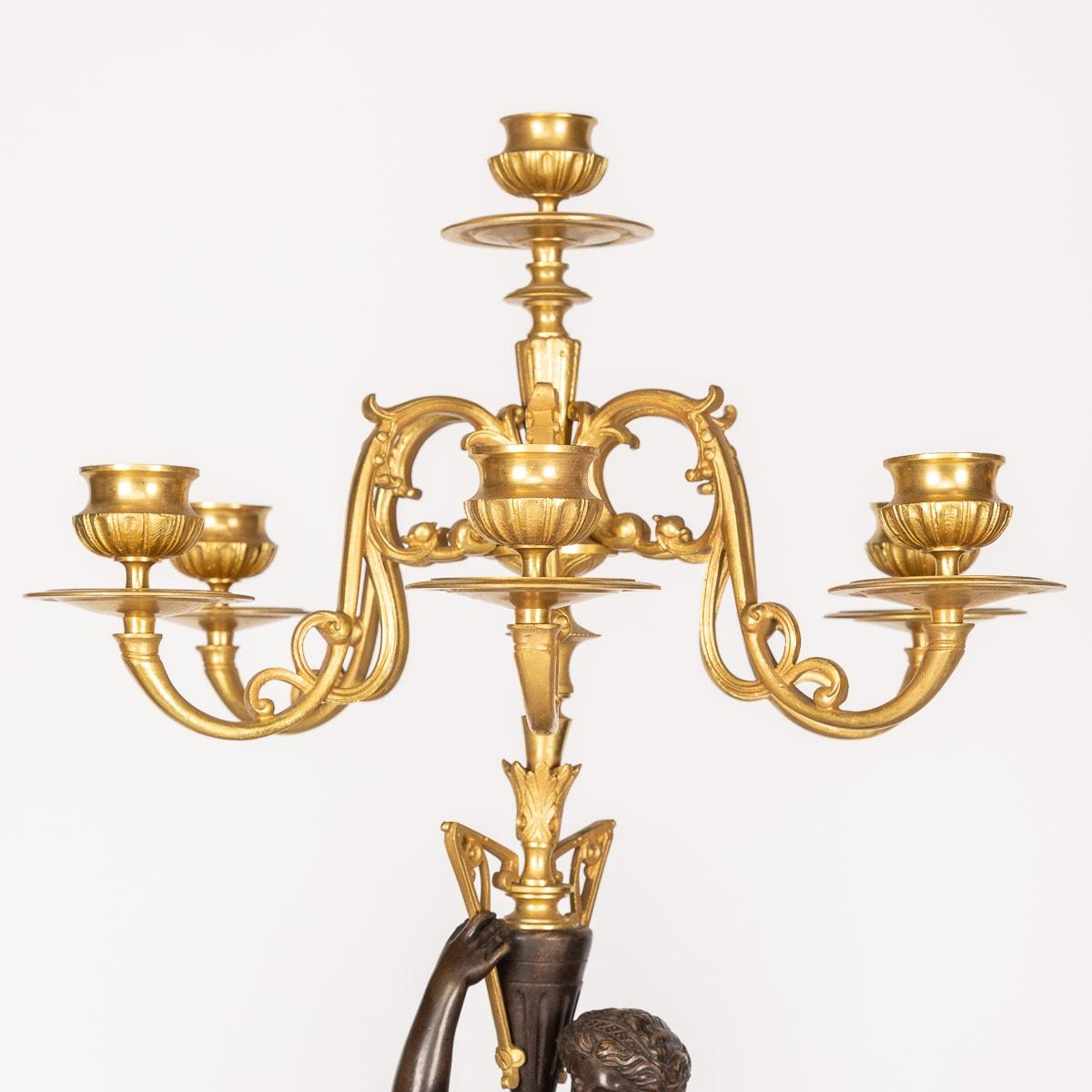 19th Century French Pair of Ormolu Bronze Candelabra on Black Marble C.1870 For Sale 3