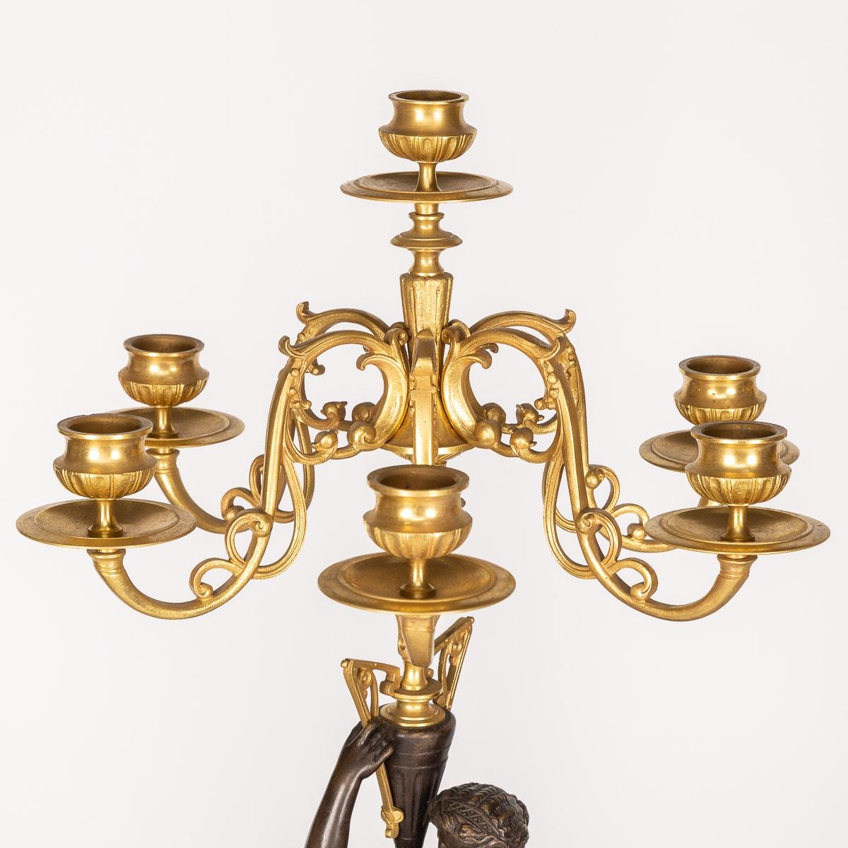 19th Century French Pair of Ormolu Bronze Candelabra on Black Marble C.1870 For Sale 4