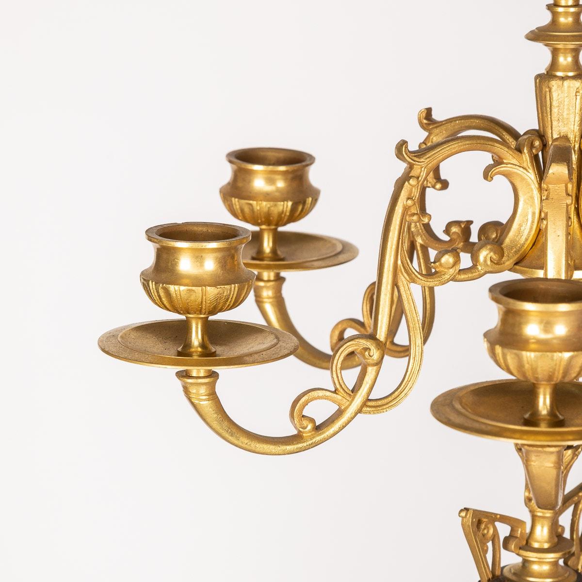 19th Century French Pair of Ormolu Bronze Candelabra on Black Marble C.1870 For Sale 5