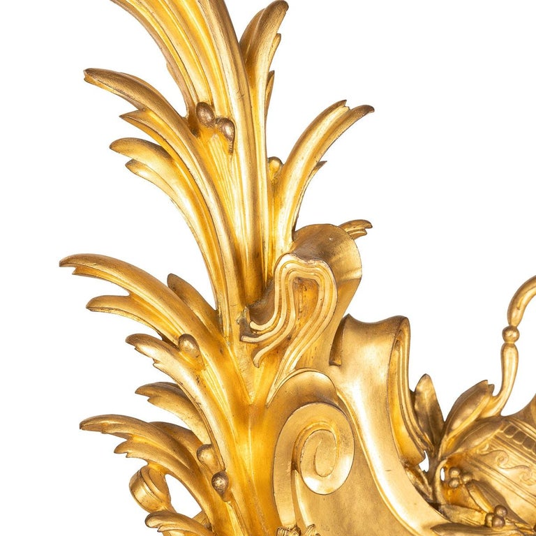Chenets Bronze Doré Avec Griffons + Pare-feu – XIXe Siècle – Paire