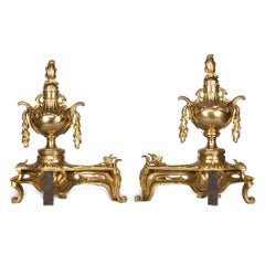 19th Century French Pair of Ormolu Bronze Fireplace Chenets, C.1840