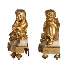 19th Century French Pair of Ormolu Bronze Fireplace Chenets, circa 1850
