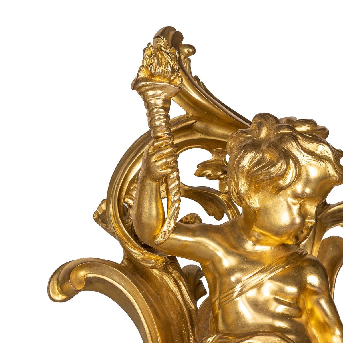 19th Century French Pair of Ormolu Bronze Fireplace Chenets, C.1850 For Sale 6