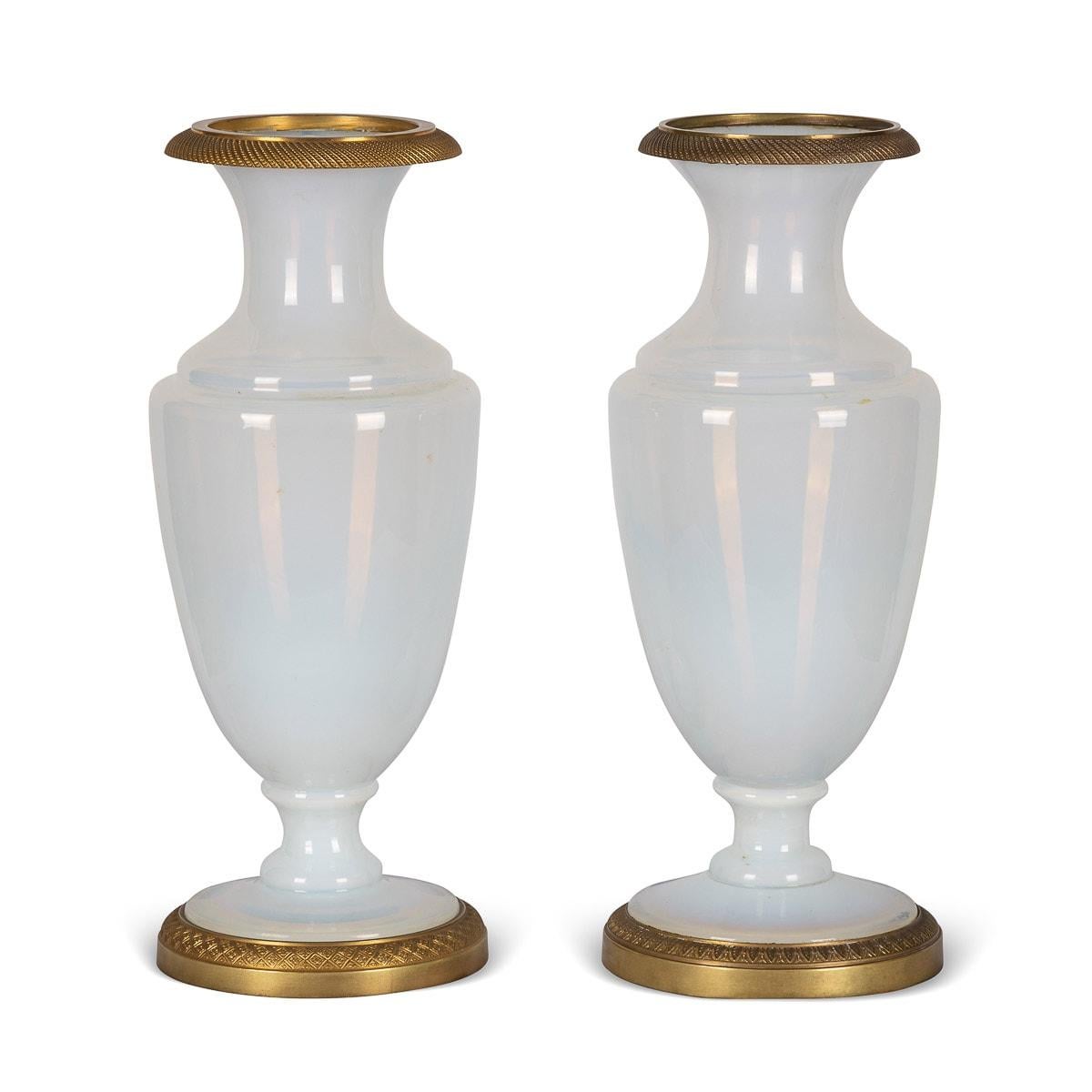 19th Century French Pair of Ormolu Mounted Opaline Vases, C.1820 1