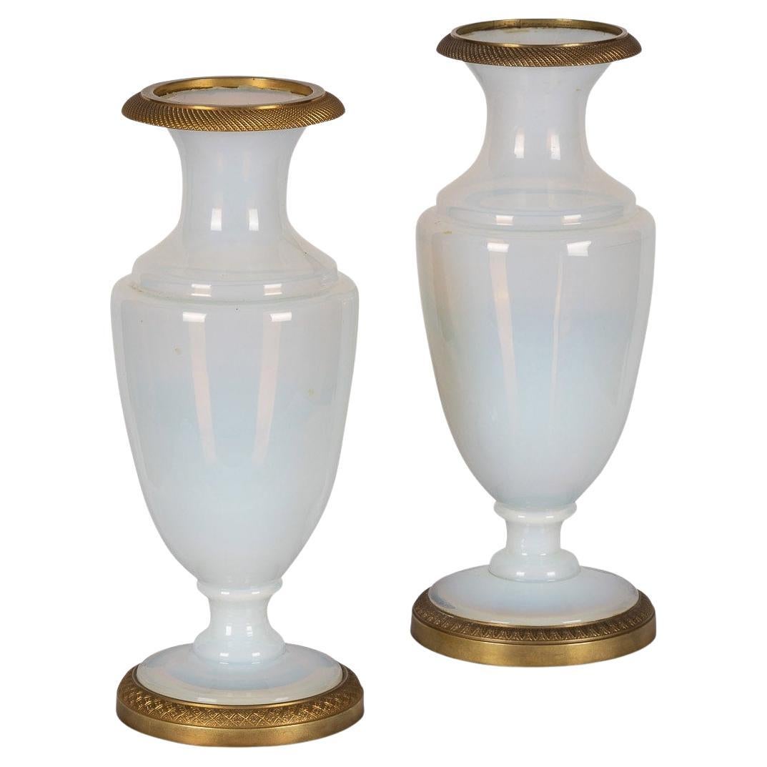 19th Century French Pair of Ormolu Mounted Opaline Vases, C.1820