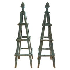 19th Century French Pair of Vintage Pinewood Garden Treillis Obelisks