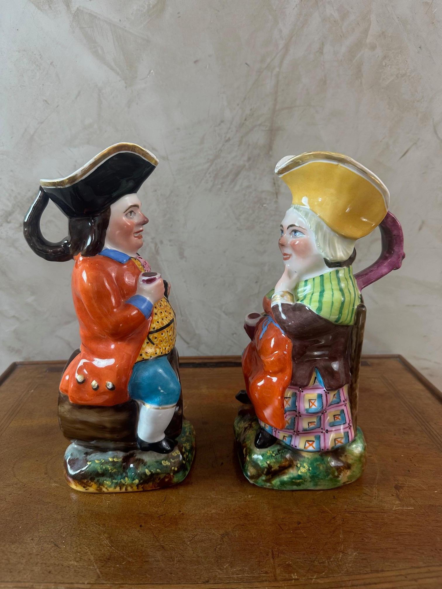 19th century French Pair of Porcelain Jacquot Pitchers, 1890s In Good Condition For Sale In LEGNY, FR