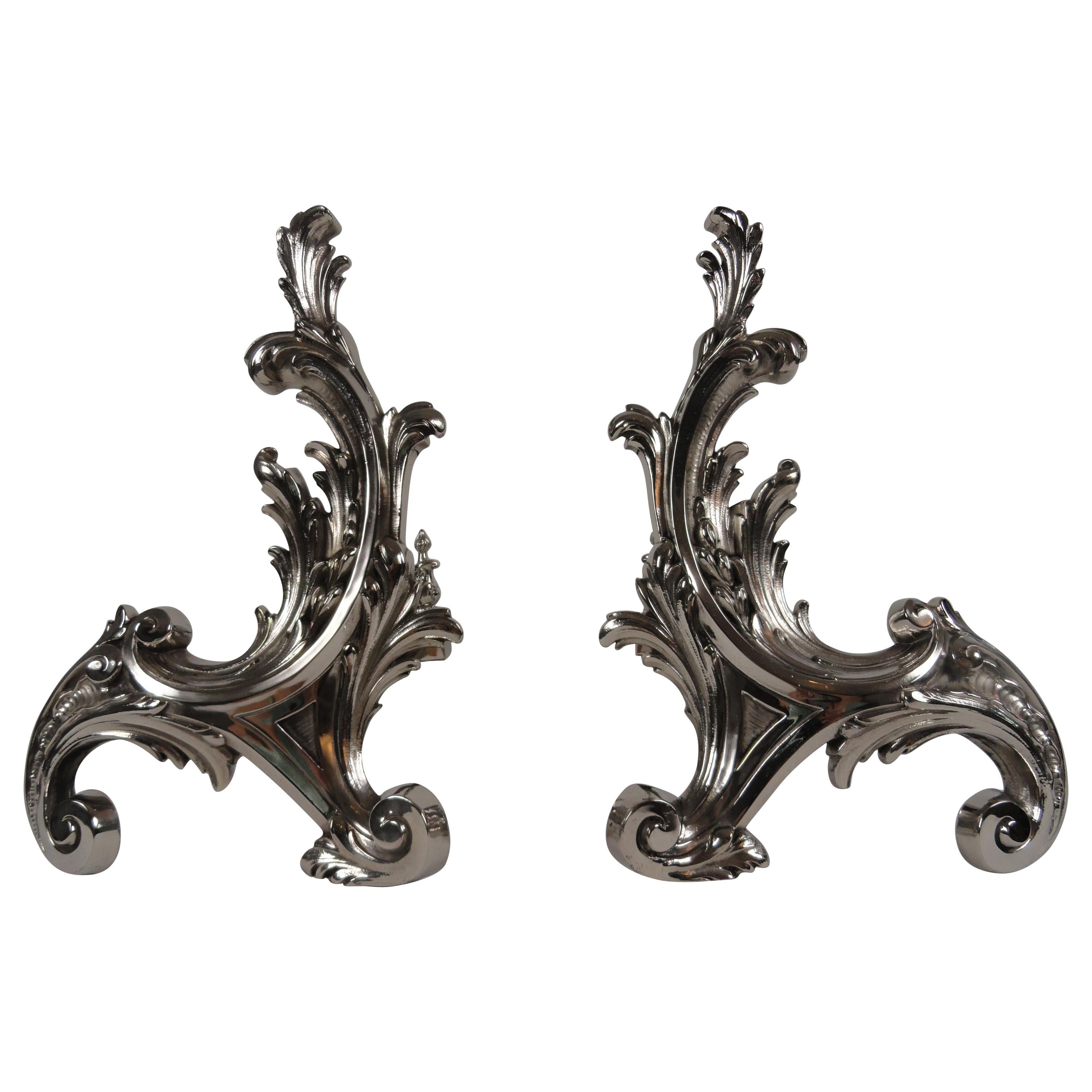 19th Century French Pair of Rococo Style Chenets For Sale