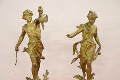 19th Century French Pair of Sculptures in Gilded Bronze, Hunter and the Dancer