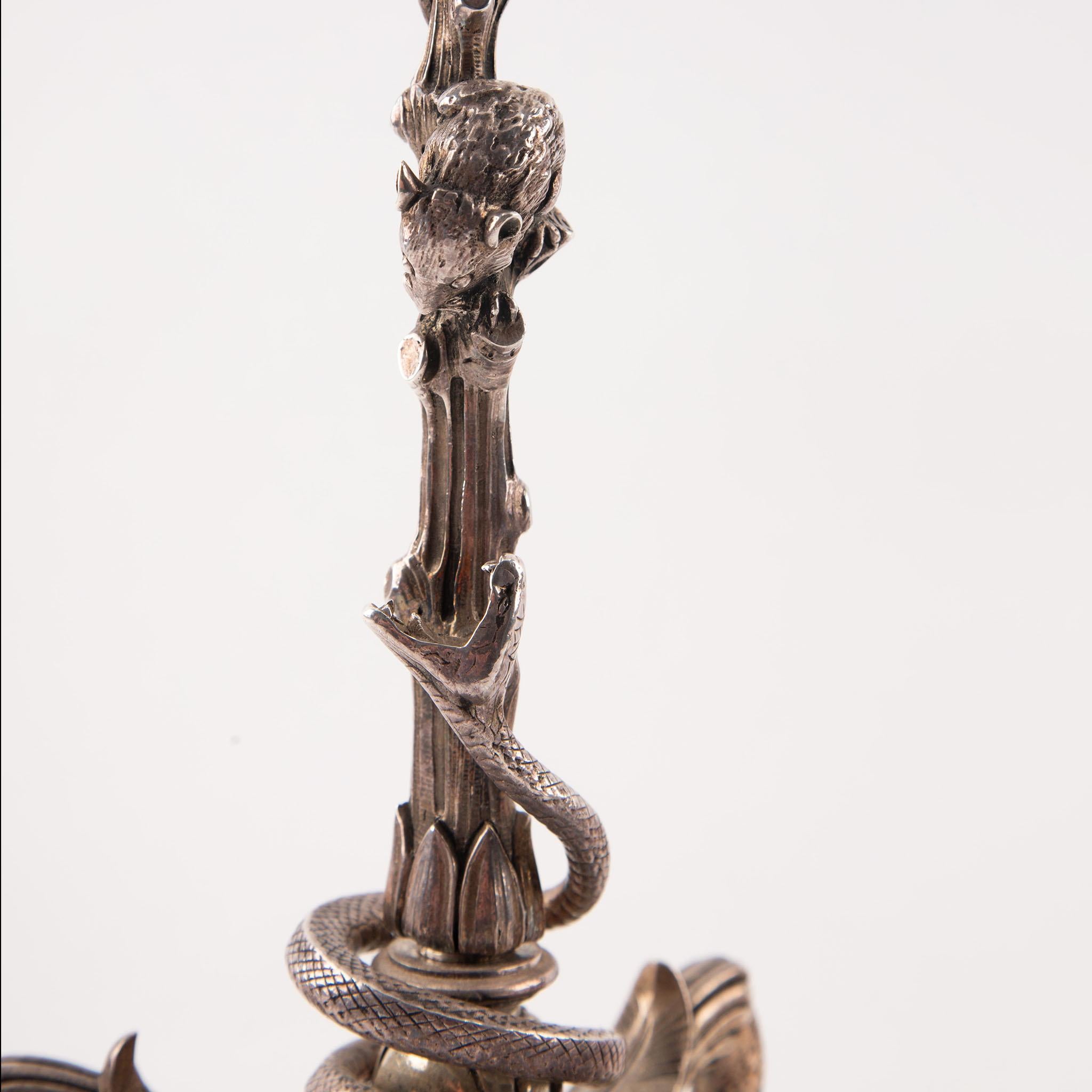 Napoleon III 19th Century French Pair of Silver Plated Bronze Candlesticks For Sale