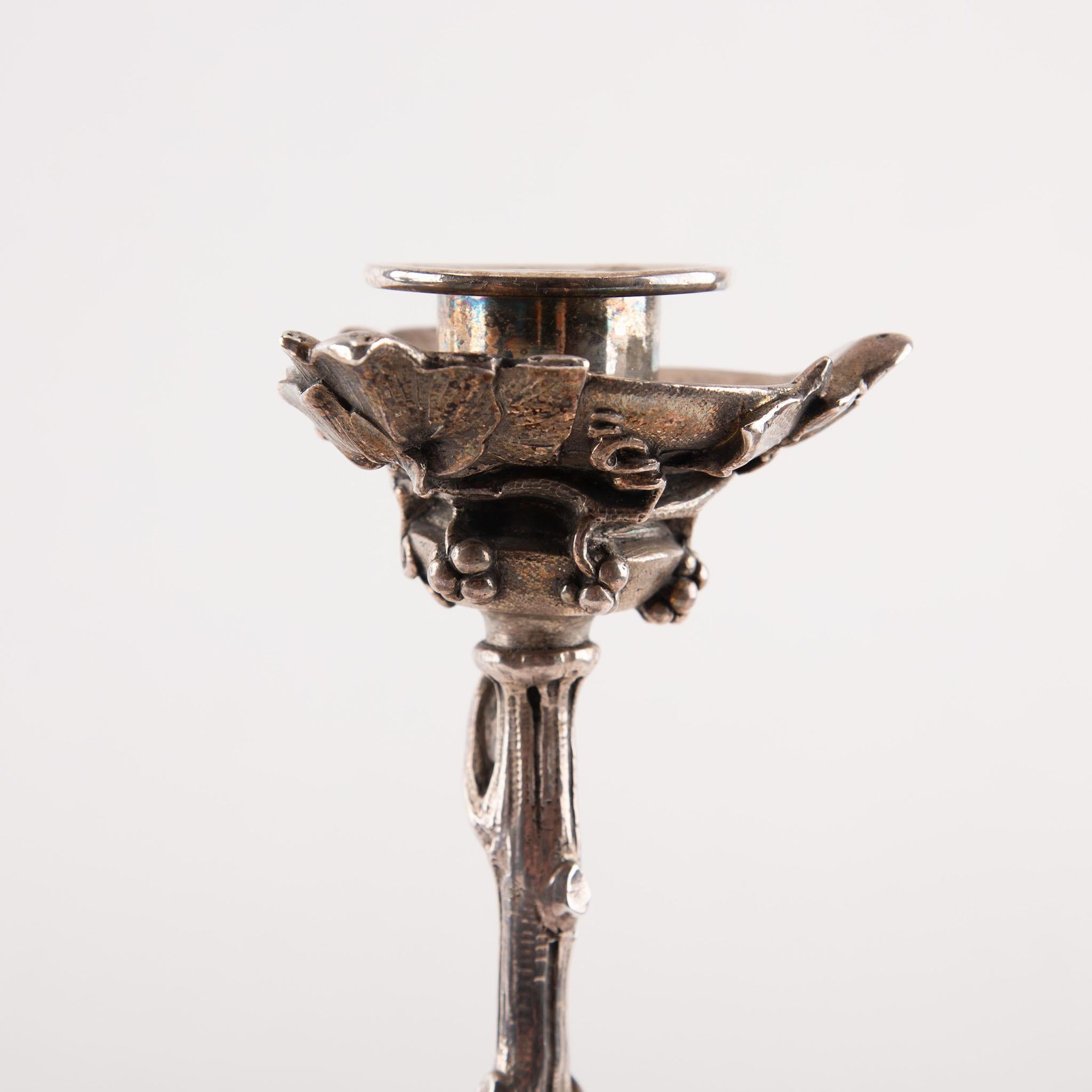 19th Century French Pair of Silver Plated Bronze Candlesticks In Excellent Condition For Sale In New York, NY
