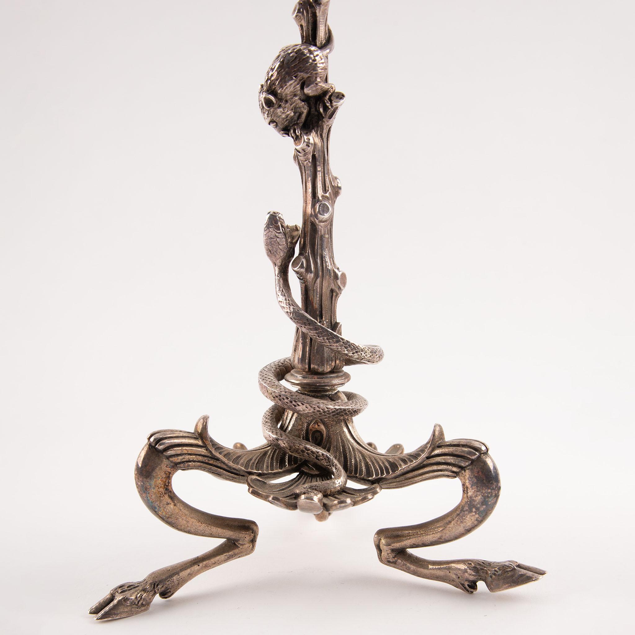 19th Century French Pair of Silver Plated Bronze Candlesticks For Sale 1