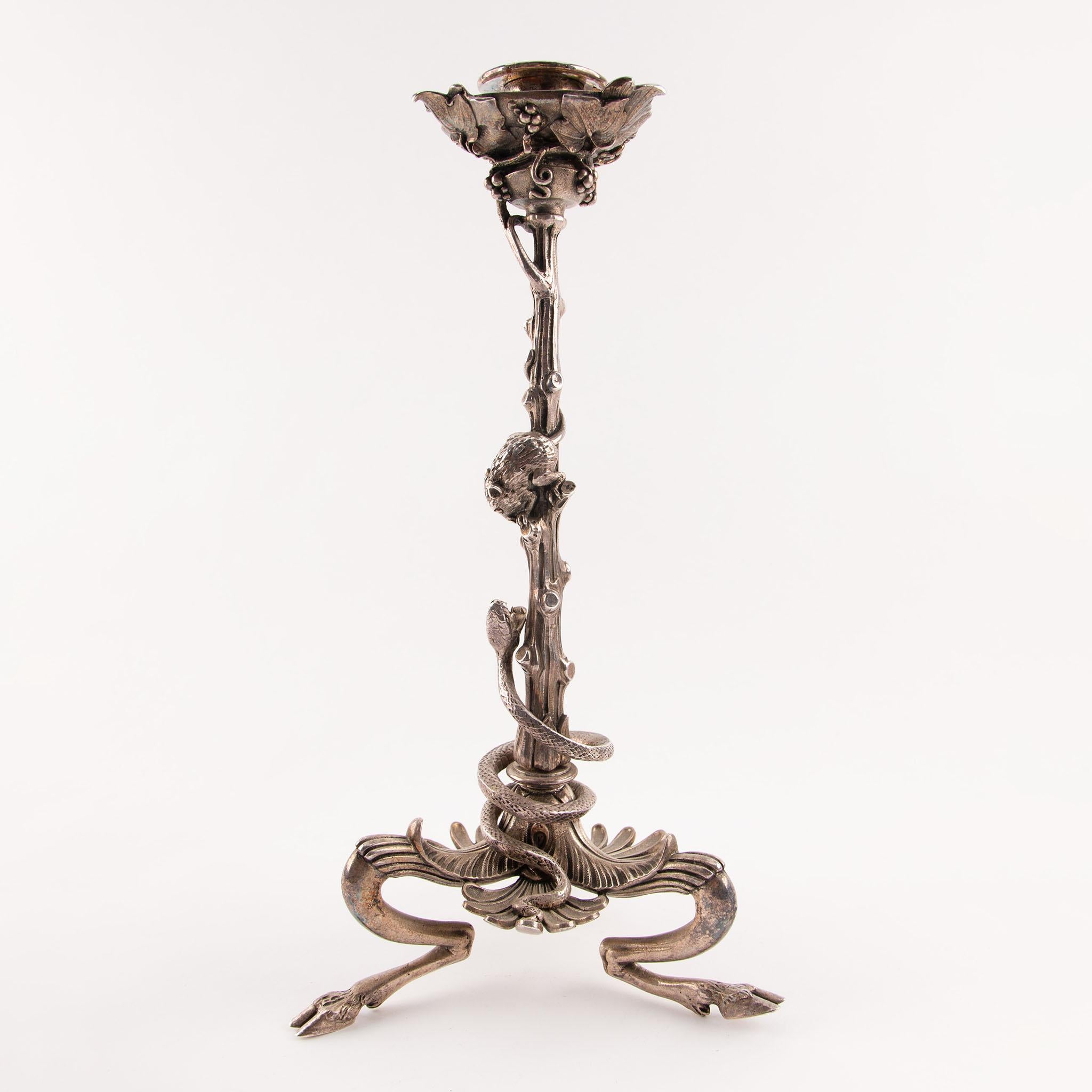 19th Century French Pair of Silver Plated Bronze Candlesticks For Sale 2