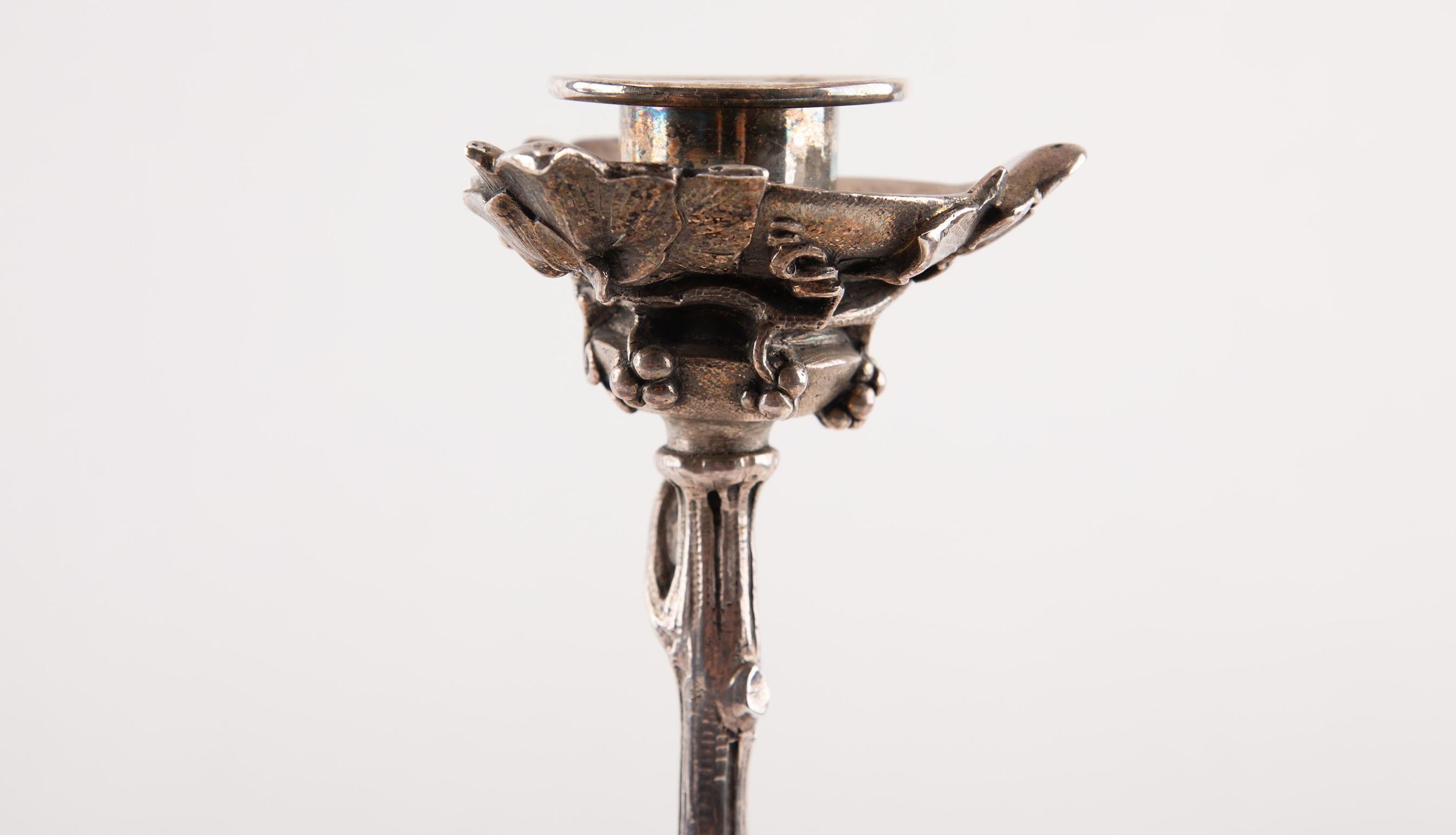 19th Century French Pair of Silver Plated Bronze Candlesticks For Sale 5